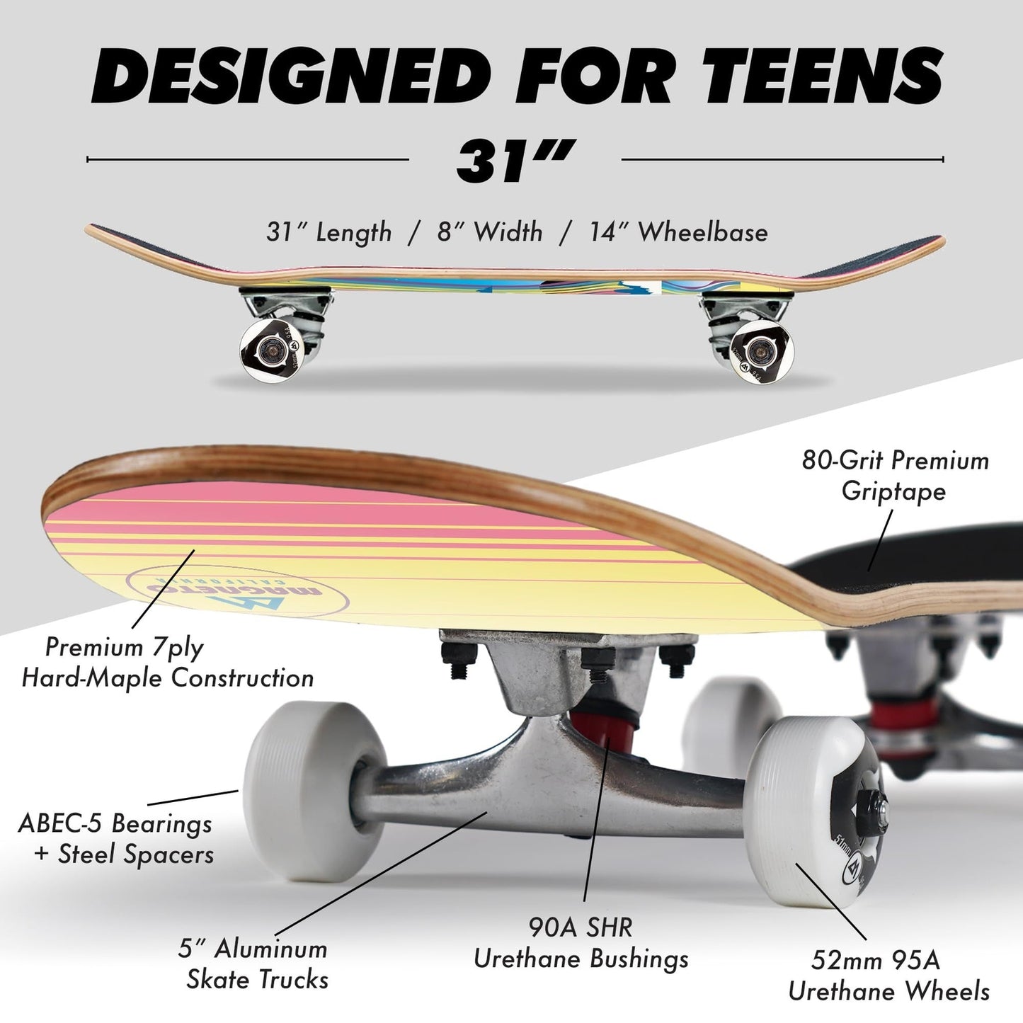 Cruiser Skateboard - Maple Wood - Rainbow