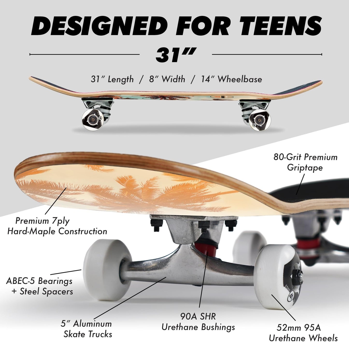 Cruiser Skateboard - Maple Wood - Palm Trees