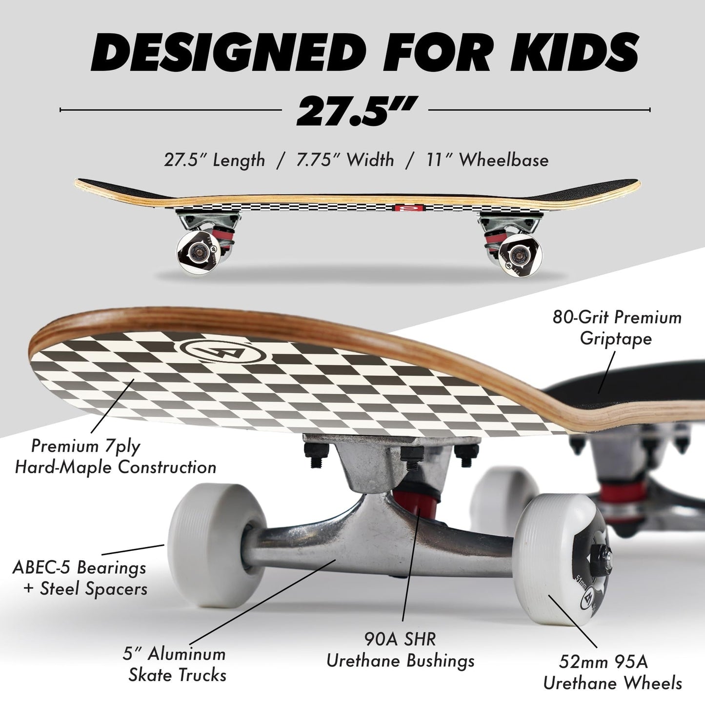 Cruiser Skateboard - Maple Wood - Checkered